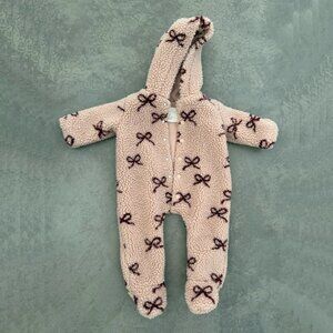 Rylee + Cru Outerwear Collection Baby Girls' Bow Print Hooded Fleece Footie 0-3m